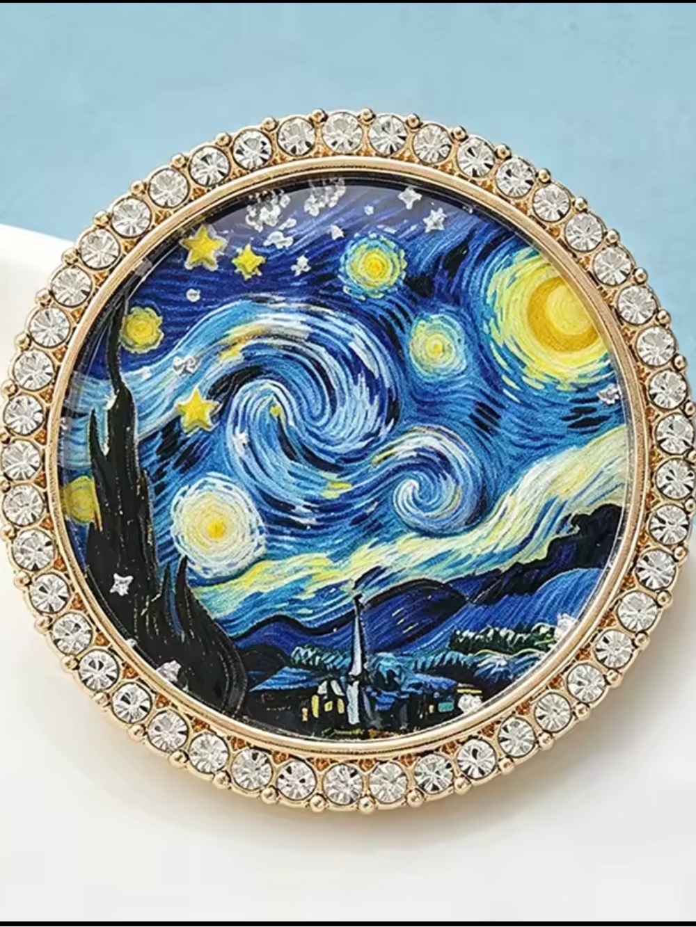 Vincent van Gogh Starry Night Crystal Round Brooch - Picture 7 of 7